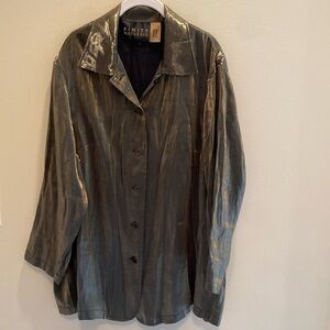 Finity Naturals Gold Shimmer Oversized Metallic Button Shirt Long Sleeve Size 2X